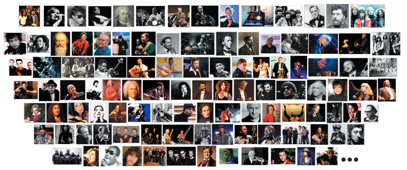 Carte de voeux 2013 de l'école de musique de Buxerolles, représentant des portraits de musiciens